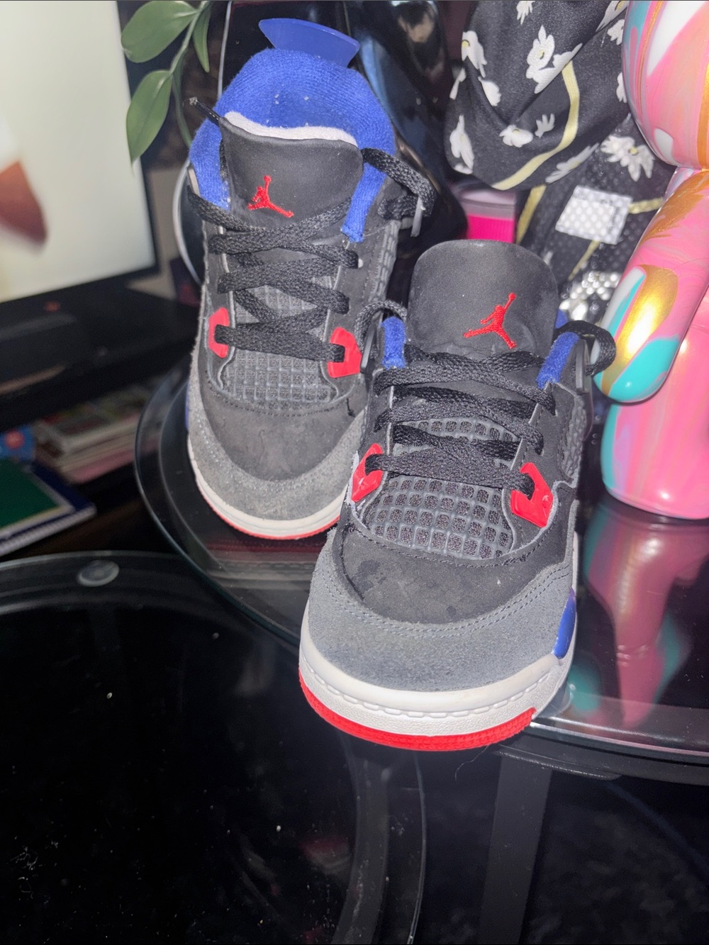 Jordan Kids' Black Suede Sneakers with Red and Blue Accents